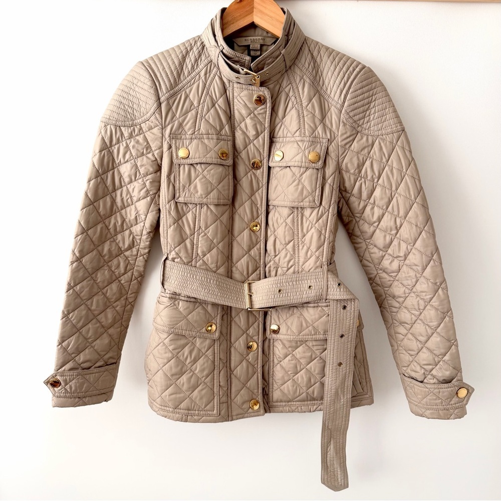 BURBERRY BRIT | Beige Tan Quilted Belted Jacket Gold Hardware XS - Picture 2 of 13